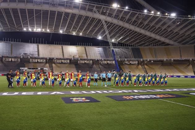 ATHENS , 02-10-2025 , Olympic Athletic Center of Athens Spyros Louis , season 2025 2026 , UEFA Europa League League phase . match between Panathinaikos and Go Ahead Eagles, final result 1-2. Picture shows line ups Panathinaikos - Go Ahead Eagles  x31328726x Copyright: