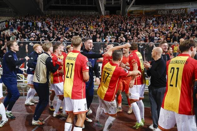 ATHENS , 02-10-2025 , Olympic Athletic Center of Athens Spyros Louis , season 2025 2026 , UEFA Europa League League phase . match between Panathinaikos and Go Ahead Eagles, final result 1-2. Picture shows celebration after the match by players GA Eagles Panathinaikos - Go Ahead Eagles  x31328743x Copyright: