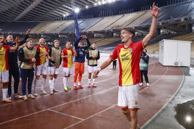 ATHENS , 02-10-2025 , Olympic Athletic Center of Athens Spyros Louis , season 2025 2026 , UEFA Europa League League phase . match between Panathinaikos and Go Ahead Eagles, final result 1-2. Picture shows celebration after the match by players GA Eagles GA Eagles player Milan Smit Panathinaikos - Go Ahead Eagles  x31328746x Copyright: