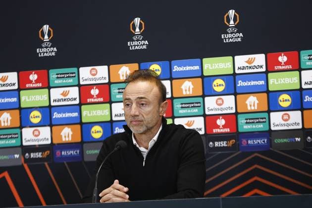 ATHENS , 02-10-2025 , Olympic Athletic Center of Athens Spyros Louis , season 2025 2026 , UEFA Europa League League phase . match between Panathinaikos and Go Ahead Eagles, final result 1-2. Picture shows Panathinaikos trainer coach Rui Carlos Pinho Da Vitoria at press conference, PK, Pressekonferenz Panathinaikos - Go Ahead Eagles  x31328757x Copyright: