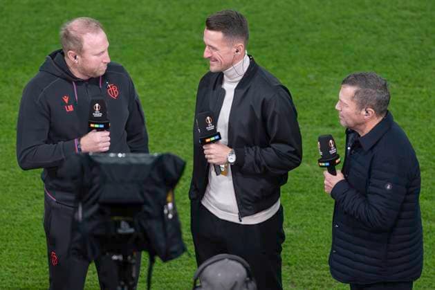 From left to right Coach Ludovic Magnin, FCB, Sports Director Christian Gentner, VfB, Lothar Matthäus, FC Basel VfB Stuttgart, Europa League, Football, 02 10 2025