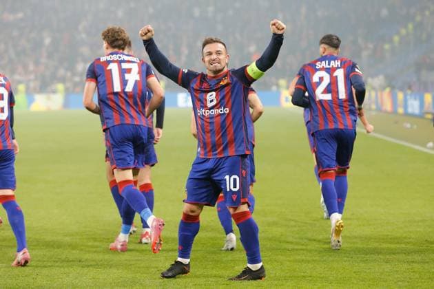 FC Basel VfB Stuttgart Goal celebration Xherdan Shaqiri FC Basel 02 10 2025 St Jakob Park Basel, SWITZERLAND, Season 2025 2026 Men Soccer Europa League FC Basel VfB Stuttgart Goal celebration Xherdan Shaqiri FC Basel
