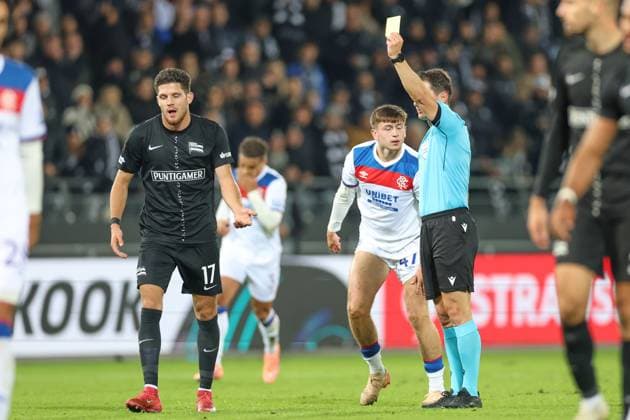 UEFA Europa League SK Sturm Graz vs Rangers FC, 02 10 2025 UEFA Europa League match between SK Sturm Graz and Rangers FC Excitement, emotion and soccer at the highest European level The picture shows the yellow card of Emir Karic STU Copyright: xBEAUTIFULxSPORTS Rainerx