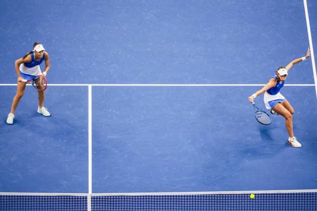 BEIJING, CHINA - OCTOBER 03: Tereza Mihalikova of Slovakia and Olivia Nicholls of Great Britain compete in the Women s Doubles Quarterfinal match against Hsieh Su-wei of Chinese Taipei and Jelena Ostapenko of Latvia on day 12 of the 2025 China Open at the National Tennis Center on October 3, 2025 in Beijing, China.  Copyright: xVCGx 111594807206