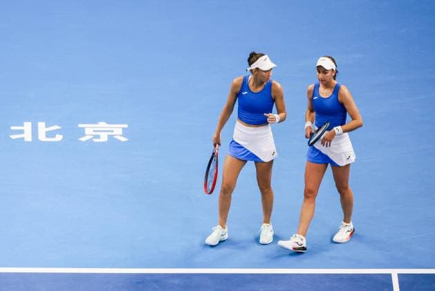 BEIJING, CHINA - OCTOBER 03: Tereza Mihalikova of Slovakia and Olivia Nicholls of Great Britain react in the Women s Doubles Quarterfinal match against Hsieh Su-wei of Chinese Taipei and Jelena Ostapenko of Latvia on day 12 of the 2025 China Open at the National Tennis Center on October 3, 2025 in Beijing, China.  Copyright: xVCGx 111594807218