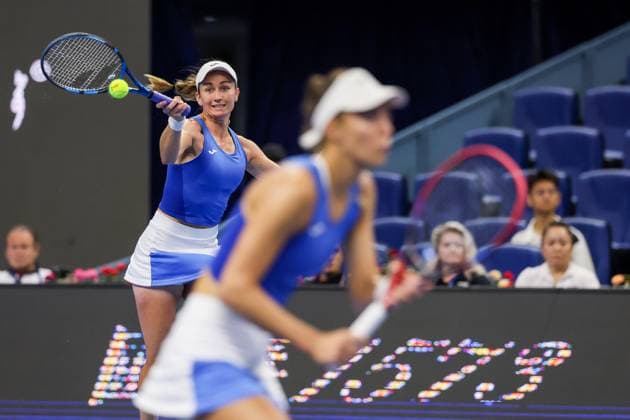 BEIJING, CHINA - OCTOBER 03: Tereza Mihalikova of Slovakia and Olivia Nicholls of Great Britain compete in the Women s Doubles Quarterfinal match against Hsieh Su-wei of Chinese Taipei and Jelena Ostapenko of Latvia on day 12 of the 2025 China Open at the National Tennis Center on October 3, 2025 in Beijing, China.  Copyright: xVCGx 111594807553
