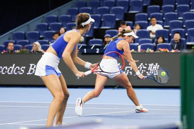 BEIJING, CHINA - OCTOBER 03: Tereza Mihalikova of Slovakia and Olivia Nicholls of Great Britain compete in the Women s Doubles Quarterfinal match against Hsieh Su-wei of Chinese Taipei and Jelena Ostapenko of Latvia on day 12 of the 2025 China Open at the National Tennis Center on October 3, 2025 in Beijing, China.  Copyright: xVCGx 111594808576
