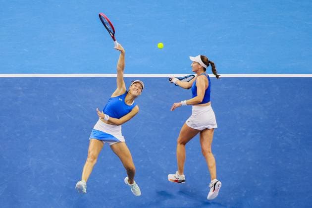 BEIJING, CHINA - OCTOBER 03: Tereza Mihalikova of Slovakia and Olivia Nicholls of Great Britain compete in the Women s Doubles Quarterfinal match against Hsieh Su-wei of Chinese Taipei and Jelena Ostapenko of Latvia on day 12 of the 2025 China Open at the National Tennis Center on October 3, 2025 in Beijing, China.  Copyright: xVCGx 111594809376