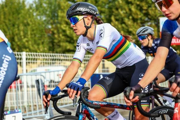 French Gery Celia pictured in action during the 85,7 km Women U23 Road Race at the UEC road European cycling championships, France on Friday 03 October 2025. The European cycling championships Drome-Ardeche takes place from 1 to 5 October, France. DAVIDxPINTENS  x135962990x