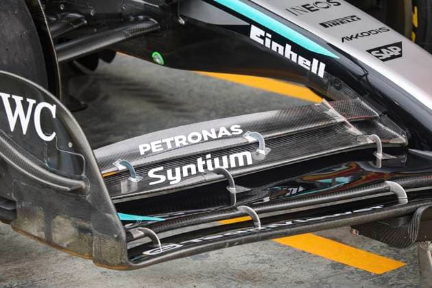 F1 - SINGAPORE GRAND PRIX 2025 Mercedes AMG F1 Team W16, mechanical detail front wing aerodynamism, aerodynamic, aerodynamics during the 2025 Formula 1 Singapore Grand Prix, 18th round of the 2025 FIA Formula One World Championship, WM, Weltmeisterschaft from October 3 to 5, 2025 on the Marina Bay Street Circuit, in Singapore - SingaporeSingapore  Copyright: xXavixBonillax