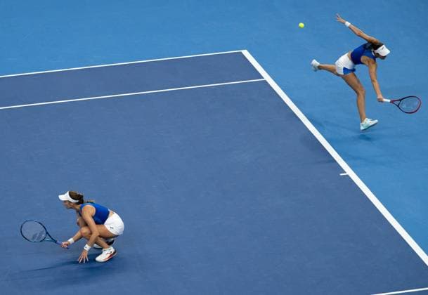 (251003) -- BEIJING, Oct. 3, 2025 -- Tereza Mihalikova (R) Olivia Nicholls compete during the women s doubles quarterfinal match between Hsieh Su-Wei (Chinese Taipei) Jelena Ostapenko (Latvia) and Tereza Mihalikova (Slovakia) Olivia Nicholls (Britain) at 2025 China Open tennis tournament in Beijing, China, Oct. 3, 2025. ) (SP)CHINA-BEIJING-TENNIS-CHINA OPEN-WOMEN S DOUBLES-QUARTERFINAL (CN) HuxJingwen 