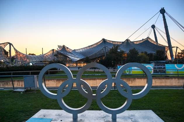 Topic photo Olympic bid Munich referendum on 26 10 2025 Munich wants to bid for the Olympic Games and host the Summer Games again after 1972 Olympic bid Olympic rings,Olympic rings in the Olympic Park