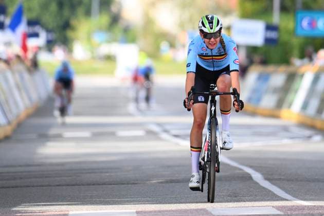 UEC 2025 Road European Championship, EM, Europameisterschaft Drome-Ardeche 03 10 2025 GUILHERAND-GRANGES, FRANCE - OCTOBER 03 : De Schepper Lore (Belgium) during the Women U23 cycling road race of the 2025 UEC Road European Championship Drome-Ardeche 10th edition an UCI Continental Championships cycling race of 85.7 km with start in Guilherand-Granges and finish in Guilherand-Granges on October 3, 2025 in Guilherand-Granges, France, 03 10 2025 Guilherand-Granges France  Copyright: xVincentxKalutx