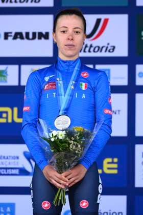 UEC 2025 Road European Championship, EM, Europameisterschaft Drome-Ardeche 03 10 2025 GUILHERAND-GRANGES, FRANCE - OCTOBER 03 : Ciabocco Eleonora (Italy) pictured during the podium ceremony of the Women U23 cycling road race of the 2025 UEC Road European Championship Drome-Ardeche 10th edition an UCI Continental Championships cycling race of 85.7 km with start in Guilherand-Granges and finish in Guilherand-Granges on October 3, 2025 in Guilherand-Granges, France, 03 10 2025 Guilherand-Granges France  Copyright: xVincentxKalutx