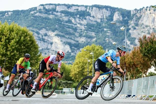 Belgium Laura Five pictured in action during the Women Junior Road Race at the UEC road European cycling championships, a 62,9 km track in Loriol-sur-Drome, France on Friday 03 October 2025. The European cycling championships Drome-Ardeche takes place from 1 to 5 October, France. DAVIDxPINTENS  x135972270x