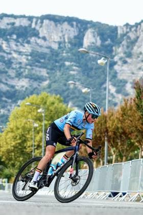 Belgium Lotte Van Ombergen pictured in action during the Women Junior Road Race at the UEC road European cycling championships, a 62,9 km track in Loriol-sur-Drome, France on Friday 03 October 2025. The European cycling championships Drome-Ardeche takes place from 1 to 5 October, France. DAVIDxPINTENS  x135972419x