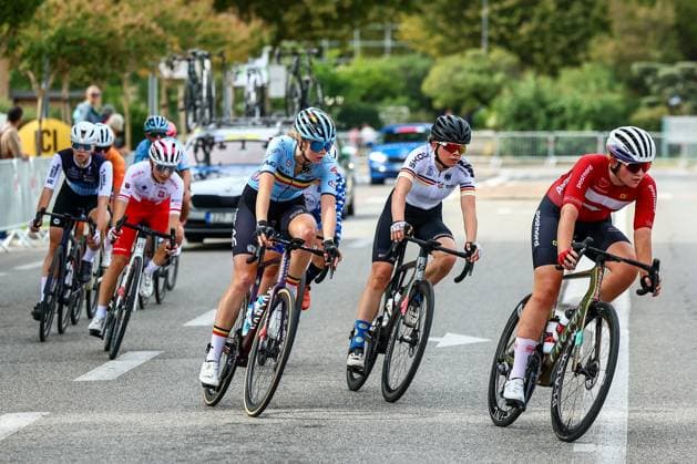 Belgium Sanne Laurijssen pictured in action during the Women Junior Road Race at the UEC road European cycling championships, a 62,9 km track in Loriol-sur-Drome, France on Friday 03 October 2025. The European cycling championships Drome-Ardeche takes place from 1 to 5 October, France. DAVIDxPINTENS  x135972502x