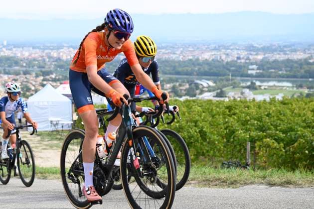 UEC 2025 Road European Championship, EM, Europameisterschaft Drome-Ardeche 03 10 2025 GUILHERAND-GRANGES, FRANCE - OCTOBER 03 : Arens Megan (Netherlands) during the Women Junior cycling road race of the 2025 UEC Road European Championship Drome-Ardeche 10th edition an UCI Continental Championships cycling race of 62.9 km with start in Guilherand-Granges and finish in Guilherand-Granges on October 3, 2025 in Guilherand-Granges, France, 03 10 2025 Guilherand-Granges France  Copyright: xVincentxKalutx