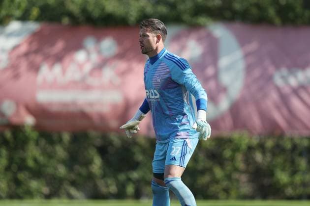 03 10 2025, xjcx, Men, Soccer, Season 2025 2026, Regionalliga Bayern, 12 Matchday TSV Aubstadt SV Viktoria Aschaffenburg Goalkeeper Max Grün 27, SV Viktoria Aschaffenburg Sulzfeld Schulstadion Aubstadt Bayern Germany