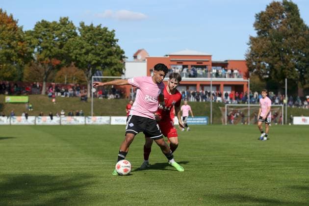 03 10 2025, xjcx, Men, Soccer, Season 2025 2026, Regionalliga Bayern, 12 Matchday TSV Aubstadt SV Viktoria Aschaffenburg Younes Azahaf 30, SV Viktoria Aschaffenburg and Egor Zelenskiy 21, TSV Aubstadt Sulzfeld Schulstadion Aubstadt Bayern Germany
