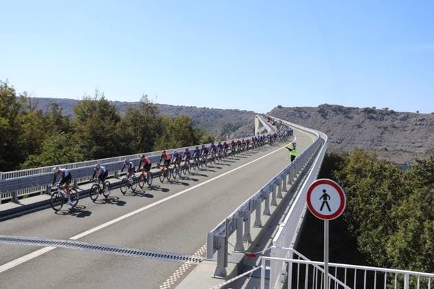 PXL_CroRace stage 4 CroRace cycling race Stage 4 from Krk to Labin pictured on Krk bridge, Croatia on 03. October. Stage four is 190 kilometers long.  GoranxKovacic PIXSELL