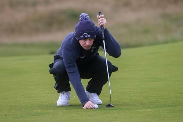 3rd October 2025; Kingsbarns Golf Links, St Andrews, Fife, Scotland; Alfred Dunhill Links Golf Championship, Round Two; Matt Fitzpatrick of England lines up a putt on the tenth green at Kingsbarns Golf Links during the second round of the Alfred Dunhill Links Championship  DavidxYoung