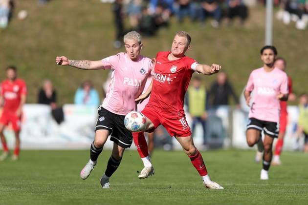 03 10 2025, xjcx, Men, Soccer, Season 2025 2026, Regionalliga Bayern, 12 Matchday TSV Aubstadt SV Viktoria Aschaffenburg Georgios Makridis 9, SV Viktoria Aschaffenburg and Steffen Behr 16, TSV Aubstadt Sulzfeld Schulstadion Aubstadt Bayern Germany