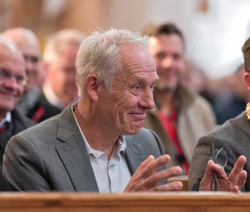 Awarding of the Memmingen Freedom Prize 1525 to the former SC Freiburg coach Christian Streich in the Protestant church St Martin laughing and smiling Christian Streich Photo Eibner Press photo Eky Eibner Awarding of the Memmingen Freedom Prize 1525 to the former SC Freiburg coach Christian Streich Memmingen Copyright: xEibner-Pressefotox EP_EER