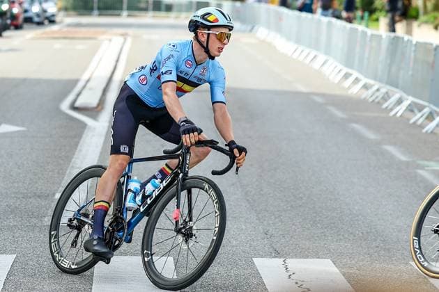 Belgium Edouard Claisse pictured in action during the Men Junior Road Race at the UEC road European cycling championships, a 103,4 km track in Loriol-sur-Drome, France on Friday 03 October 2025. The European cycling championships Drome-Ardeche takes place from 1 to 5 October, France. DAVIDxPINTENS  x135981127x