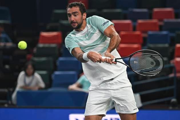 (251003) -- SHANGHAI, Oct. 3, 2025 -- Borna Coric hits a return during the men s singles round of 64 match between Novak Djokovic of Serbia and Borna Coric of Croatia at the ATP, Tennis Herren World Tour Shanghai Masters tennis tournament in Shanghai, east China, Oct. 3, 2025. ) (SP)CHINA-SHANGHAI-TENNIS-ATP TOUR-SHANGHAI MASTERS-MEN S SINGLES (CN) ChenxHaoming 