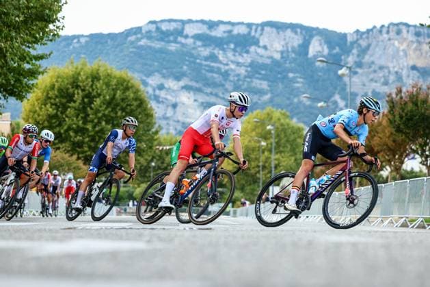 Belgium Jort Dockx pictured in action during the Men Junior Road Race at the UEC road European cycling championships, a 103,4 km track in Loriol-sur-Drome, France on Friday 03 October 2025. The European cycling championships Drome-Ardeche takes place from 1 to 5 October, France. DAVIDxPINTENS  x135986087x