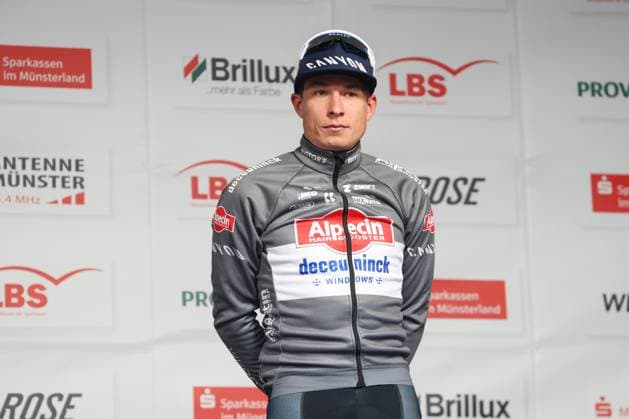 The finish of the cycle race through the Münsterland region is on the Schlossplatz in Münster Award ceremony Winner Jasper Philipsen Alpecin Deceuninck Münster, North Rhine-Westphalia, DEU, Germany, 03 10 2025 Sparkassen Münsterland Giro