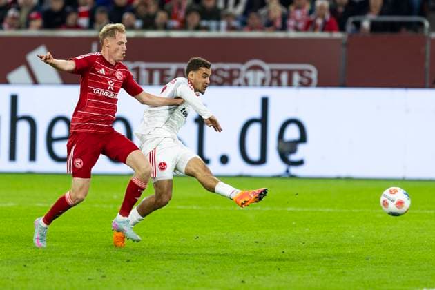 2 Soccer Bundesliga, Fortuna Düsseldorf 1 FC Nürnberg 03 10 2025 Rafael Lubach 1 FC Nürnberg, 18 scores the goal to lead 0 1 2 Soccer Bundesliga, Fortuna Düsseldorf 1 FC Nürnberg, 8 Matchday, on 03 10 2025, Merkur Spiel Arena, Düsseldorf DFL regulations prohibit any use of photographs as image sequences and or quasi video Copyright: xBEAUTIFULxSPORTS Meuselx