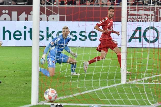 Anouar El Azzouzi Duesseldorf 8 scores the goal to 1 1 03 10 2025 Soccer Fortuna Duesseldorf vs 1 FC Nuernberg, Merkur Spiel Arena, Duesseldorf, DFB DFL REGULATIONS PROHIBIT ANY USE OF PHOTOGRAPHS AS IMAGE SEQUENCES AND OR QUASI VIDE Copyright: xpepphotox xSaschaxWeizx pep00321, pep_2025103_hm_19588