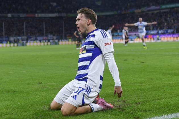 Soccer 3 Liga 10 Matchday MSV Duisburg Hansa Rostock on 03 10 2025 at Schauinsland Reisen Arena in Duisburg Goal celebration for 1 0 Patrick Sussek Duisburg DFB regulations prohibit any use of photographs as image sequences and or quasi video xRx