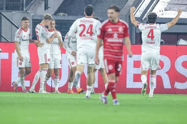 03 10 2025, Football, Fortuna Düsseldorf 1 FC Nürnberg, 2 Fußball Bundesliga, Merkur Spiel Arena, Saison 2025 2026 Goal celebration after the goal to 2 1 by scorer Julian Justvan 1FC Nuernberg 10 after penalty DFB regulations prohibit any use of photographs as image sequences and or quasi video Nordrhein Westfalen Germany