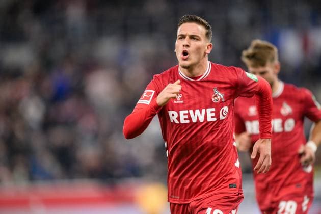 Soccer, 1 Bundesliga, 20251003, TSG 1899 Hoffenheim 1 FC Köln In the picture Said EL MALA Cologne, 13 goal cheers cheers cheers goal 0 1 Sinsheim PreZero Arena Baden Württemberg Germany Copyright: Passion2Press MarkusxFischerx