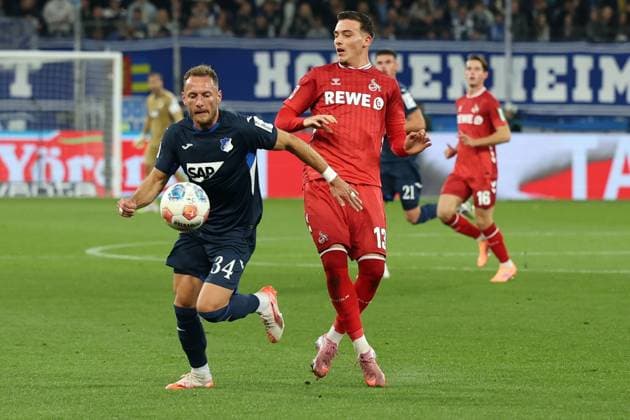 03 10 2025, xrekx, Soccer 1 Bundesliga, TSG 1899 Hoffenheim 1 FC Köln v l Vladimir Coufal TSG 1899 Hoffenheim Said El Mala 1 FC Koeln DFL DFB REGULATIONS PROHIBIT ANY USE OF PHOTOGRAPHS as IMAGE SEQUENCES and or QUASI VIDEO Sinsheim