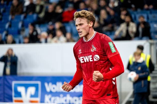 Sebastian Sebulonsen FC Koeln, 28 celebrates a defensive action, GER, TSG 1899 Hoffenheim vs 1 FC Koeln, Fussball Bundesliga, 6 Spieltag, Saison 2025 2026, 03 10 2025 DFB DFL regulations prohibit any use of photographs as image sequences and or quasi video GER, TSG 1899 Hoffenheim vs 1 FC Koeln, Fussball Bundesliga, 6 Spieltag, Saison 2025 2026, 03 10 2025 Sinsheim Copyright: xEibner-Pressefoto Memmlerx EP_MMR