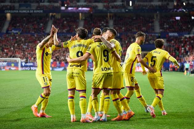 October 3, 2025, Pamplona, Navarra, SPAIN: Borja Mayoral of Getafe CF celebrates after scoring the team s first goal during the LaLiga EA Sports match between CA Osasuna and Getafe CF at El Sadar on October 3, 2025, in Pamplona, Spain. Pamplona SPAIN - ZUMAa181 20251003_zaa_a181_095 Copyright: xRicardoxLarreinax