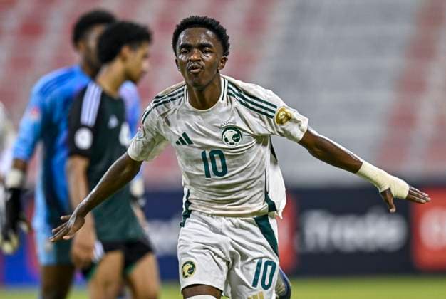 UNITED ARAB EMIRATES V SAUDI ARABIA ,FINAL U-17 GULF CUP QATAR 2025 Abdulrahman Sufyani of Saudi Arabia celebrates after scoring the goal during the Arab Gulf Cup Football Federation (AGCFF) U-17 Gulf Cup Qatar 2025 final football match between United Arab Emirates and Saudi Arabia at Grand Hamad Stadium in Doha, Qatar, on October 3, 2025. DOHA Qatar Copyright: xNOUSHADx