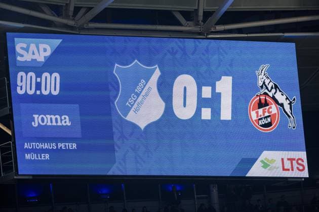 1 Soccer Bundesliga TSG 1899 Hoffenheim 1 FC Köln 03 10 2025 End in Sinsheim 0 1 1 Soccer Bundesliga, TSG 1899 Hoffenheim 1 FC Köln, Sinsheim, PREZERO Arena on 03 10 2025 DFL REGULATES PROHIBIT ANY USE OF PHOTOGRAPHS AS IMAGE SEQUENCES AND OR QUASI VIDEO Copyright: xBEAUTIFULxSPORTS Wunderlx