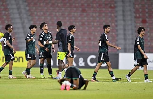 UNITED ARAB EMIRATES V SAUDI ARABIA ,FINAL U-17 GULF CUP QATAR 2025 United Arab Emirates players react after they lose Arab Gulf Cup Football Federation (AGCFF) U-17 Gulf Cup Qatar 2025 final football match between United Arab Emirates and Saudi Arabia at Grand Hamad Stadium in Doha, Qatar, on October 3, 2025. DOHA Qatar Copyright: xNOUSHADx