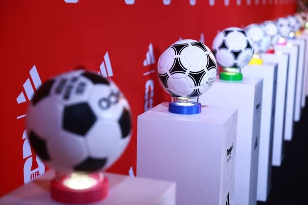Launch of the FIFA World Cup, WM, Weltmeisterschaft, Fussball 2026 official match ball in Mexico City MEXICO CITY, MEXICO - OCTOBER 03: A collection of past World Cup balls are displayed during the launch of Trionda the FIFA World Cup 2026 official match ball, at the Azteca stadium, in Mexico City, Mexico on October 03, 2025. Daniel Cardenas Anadolu Mexico City Mexico. Editorial use only. Please get in touch for any other usage.  Copyright: x2025xAnadoluxDanielxCardenasx