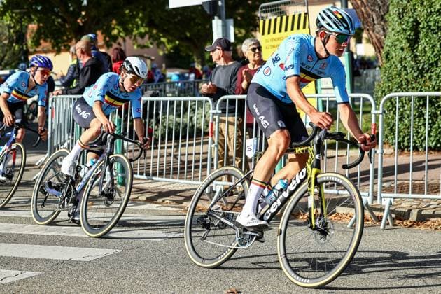Belgium Matisse Van Kerckhove pictured in action during the 121,1 km Men U23 Road Race at the UEC road European cycling championships, in France on Saturday 04 October 2025. The European cycling championships in Drome-Ardeche takes place from 1 to 5 October. DAVIDxPINTENS  x136040201x