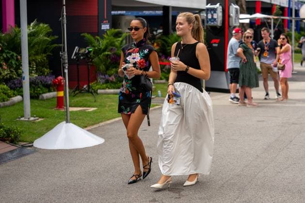 Singapore Grand Prix 2025 Alexandra Saint Mleux (FRA) – Girlfriend of Charles Leclerc (MON) and Alicia Torriani (ITA) – Girlfriend of Oliver Bearman (GBR) on Saturday during Formula 1 Singapore Airlines Singapore Grand Prix 2025 at the Marina Bay Street Circuit on October 4, 2025 Photo by Photo by Antoine Lapeyre ABACAPRESS.COM Singapore Singapore  Copyright: xLapeyrexAntoine ABACAx