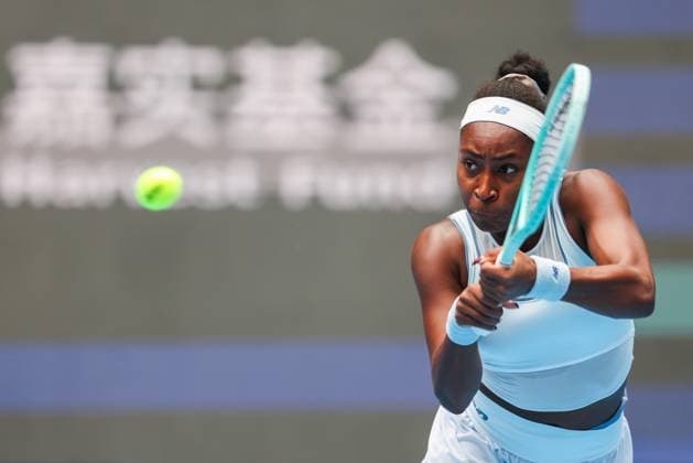 BEIJING, CHINA - OCTOBER 04: Coco Gauff of the United States returns a shot in the Women s Singles Semifinal match against Amanda Anisimova of the United States on day 13 of the 2025 China Open at the National Tennis Center on October 4, 2025 in Beijing, China.  Copyright: xVCGx 111595013858