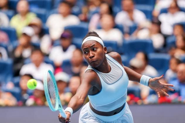 BEIJING, CHINA - OCTOBER 04: Coco Gauff of the United States returns a shot in the Women s Singles Semifinal match against Amanda Anisimova of the United States on day 13 of the 2025 China Open at the National Tennis Center on October 4, 2025 in Beijing, China.  Copyright: xVCGx 111595020024