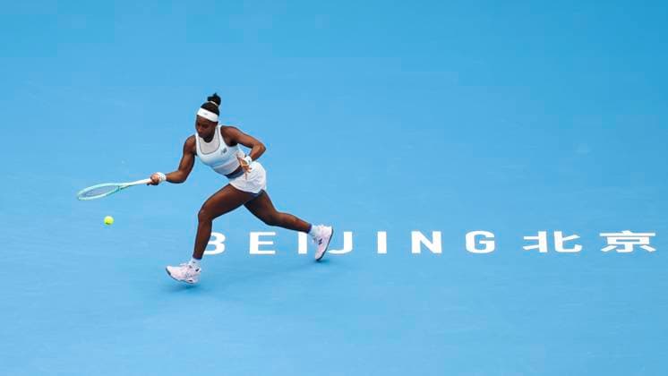 BEIJING, CHINA - OCTOBER 04: Coco Gauff of the United States returns a shot in the Women s Singles Semifinal match against Amanda Anisimova of the United States on day 13 of the 2025 China Open at the National Tennis Center on October 4, 2025 in Beijing, China.  Copyright: xVCGx 111595020625
