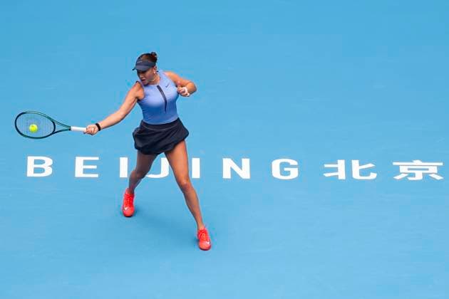 BEIJING, CHINA - OCTOBER 04: Amanda Anisimova of the United States returns a shot in the Women s Singles Semifinal match against Coco Gauff of the United States on day 13 of the 2025 China Open at the National Tennis Center on October 4, 2025 in Beijing, China.  Copyright: xVCGx 111595020665